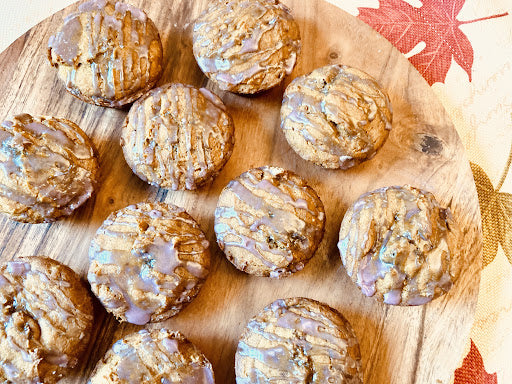 Pumpkin muffins with elderberry glaze.