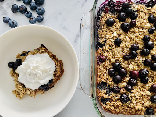 Easy elderberry baked oatmeal with blueberries